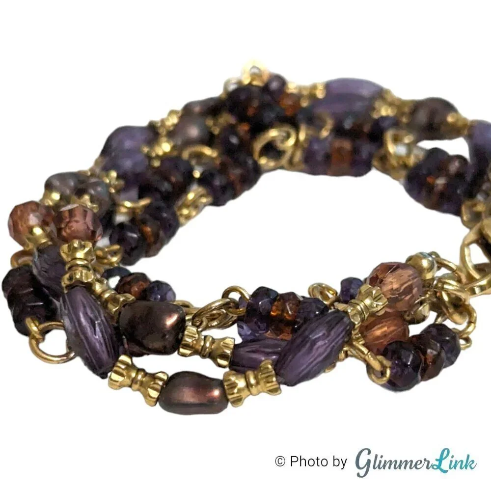 Vintage Liz Claiborne Purple Multi Strand Beaded Bracelet